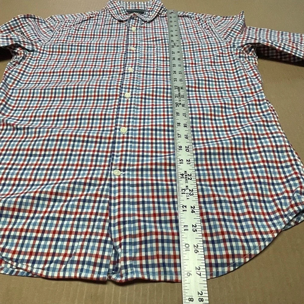 Banana Republic Men's M Camden Fit‎ Shirt Red/Blue Gingham Textured Oxford EUC